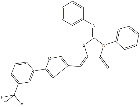 3-phenyl-2-(phenylimino)-5-({5-[3-(trifluoromethyl)phenyl]-3-furyl}methylene)-1,3-thiazolidin-4-one Struktur