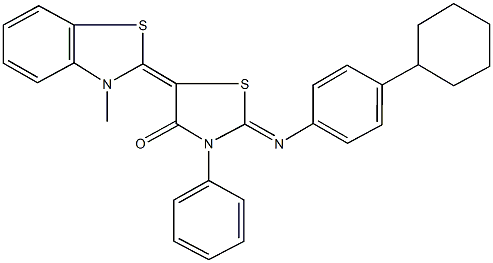 2-[(4-cyclohexylphenyl)imino]-5-(3-methyl-1,3-benzothiazol-2(3H)-ylidene)-3-phenyl-1,3-thiazolidin-4-one Struktur