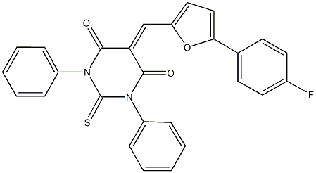 5-{[5-(4-fluorophenyl)-2-furyl]methylene}-1,3-diphenyl-2-thioxodihydro-4,6(1H,5H)-pyrimidinedione Struktur