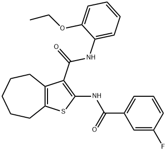 N-(2-ethoxyphenyl)-2-[(3-fluorobenzoyl)amino]-5,6,7,8-tetrahydro-4H-cyclohepta[b]thiophene-3-carboxamide Struktur