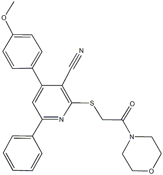 4-(4-(methyloxy)phenyl)-2-((2-morpholin-4-yl-2-oxoethyl)sulfanyl)-6-phenylpyridine-3-carbonitrile Struktur