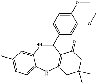 11-(3,4-dimethoxyphenyl)-3,3,8-trimethyl-2,3,4,5,10,11-hexahydro-1H-dibenzo[b,e][1,4]diazepin-1-one Struktur