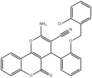 2-amino-4-{2-[(2-chlorobenzyl)oxy]phenyl}-5-oxo-4H,5H-pyrano[3,2-c]chromene-3-carbonitrile Struktur