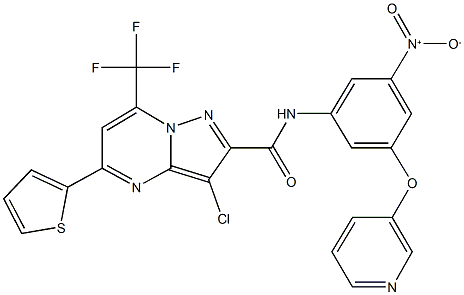 3-chloro-N-[3-nitro-5-(3-pyridinyloxy)phenyl]-5-(2-thienyl)-7-(trifluoromethyl)pyrazolo[1,5-a]pyrimidine-2-carboxamide Struktur