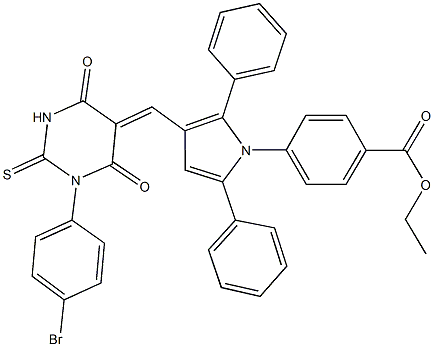 ethyl 4-{3-[(1-(4-bromophenyl)-4,6-dioxo-2-thioxotetrahydro-5(2H)-pyrimidinylidene)methyl]-2,5-diphenyl-1H-pyrrol-1-yl}benzoate Struktur