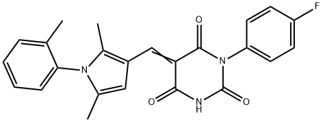 5-{[2,5-dimethyl-1-(2-methylphenyl)-1H-pyrrol-3-yl]methylene}-1-(4-fluorophenyl)-2,4,6(1H,3H,5H)-pyrimidinetrione Struktur