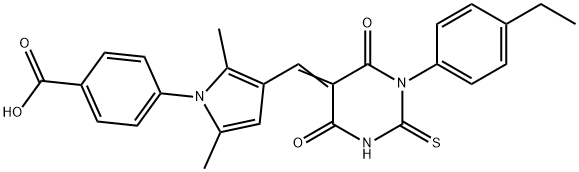 4-{3-[(1-(4-ethylphenyl)-4,6-dioxo-2-thioxotetrahydro-5(2H)-pyrimidinylidene)methyl]-2,5-dimethyl-1H-pyrrol-1-yl}benzoic acid Struktur