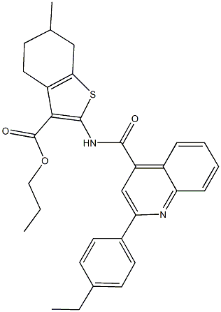 propyl 2-({[2-(4-ethylphenyl)-4-quinolinyl]carbonyl}amino)-6-methyl-4,5,6,7-tetrahydro-1-benzothiophene-3-carboxylate Struktur