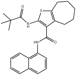 2-[(2,2-dimethylpropanoyl)amino]-N-(1-naphthyl)-5,6,7,8-tetrahydro-4H-cyclohepta[b]thiophene-3-carboxamide Struktur