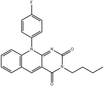 3-butyl-10-(4-fluorophenyl)pyrimido[4,5-b]quinoline-2,4(3H,10H)-dione Struktur