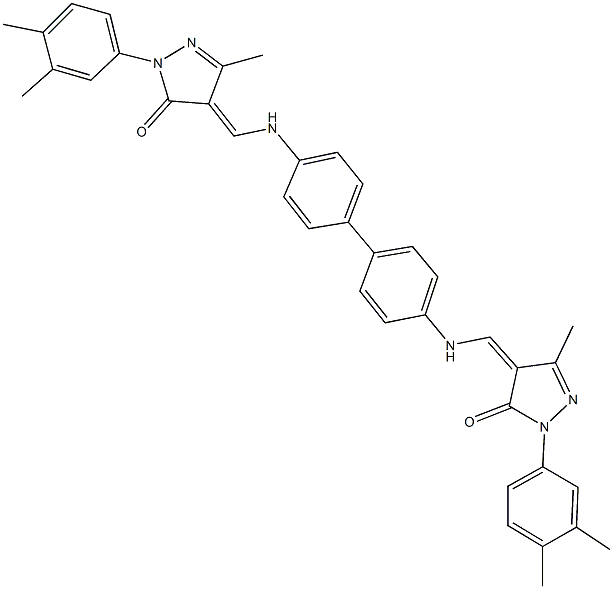 2-(3,4-dimethylphenyl)-4-({[4'-({[1-(3,4-dimethylphenyl)-3-methyl-5-oxo-1,5-dihydro-4H-pyrazol-4-ylidene]methyl}amino)[1,1'-biphenyl]-4-yl]amino}methylene)-5-methyl-2,4-dihydro-3H-pyrazol-3-one Struktur