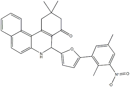 5-(5-{3-nitro-2,5-dimethylphenyl}-2-furyl)-2,2-dimethyl-2,3,5,6-tetrahydrobenzo[a]phenanthridin-4(1H)-one Struktur