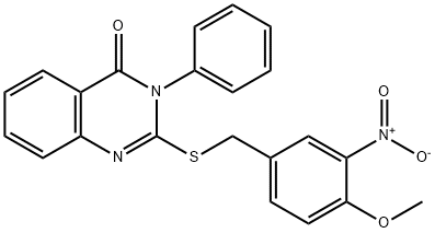 2-({3-nitro-4-methoxybenzyl}sulfanyl)-3-phenyl-4(3H)-quinazolinone Struktur