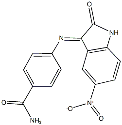 4-({5-nitro-2-oxo-1,2-dihydro-3H-indol-3-ylidene}amino)benzamide Struktur