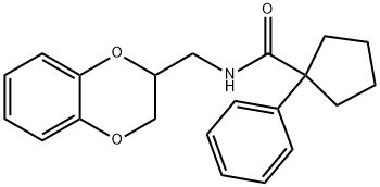 N-(2,3-dihydro-1,4-benzodioxin-2-ylmethyl)-1-phenylcyclopentanecarboxamide Struktur