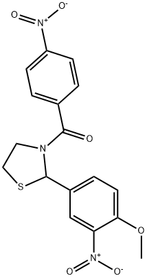 3-{4-nitrobenzoyl}-2-{3-nitro-4-methoxyphenyl}-1,3-thiazolidine Struktur