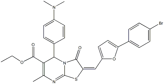 ethyl 2-{[5-(4-bromophenyl)-2-furyl]methylene}-5-[4-(dimethylamino)phenyl]-7-methyl-3-oxo-2,3-dihydro-5H-[1,3]thiazolo[3,2-a]pyrimidine-6-carboxylate Struktur