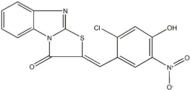 2-{2-chloro-4-hydroxy-5-nitrobenzylidene}[1,3]thiazolo[3,2-a]benzimidazol-3(2H)-one Struktur