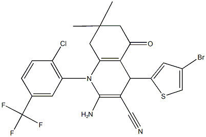 2-amino-4-(4-bromo-2-thienyl)-1-[2-chloro-5-(trifluoromethyl)phenyl]-7,7-dimethyl-5-oxo-1,4,5,6,7,8-hexahydro-3-quinolinecarbonitrile Struktur