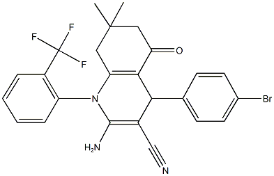 2-amino-4-(4-bromophenyl)-7,7-dimethyl-5-oxo-1-[2-(trifluoromethyl)phenyl]-1,4,5,6,7,8-hexahydro-3-quinolinecarbonitrile Struktur