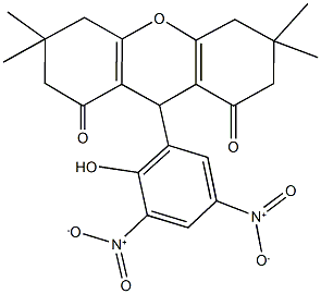 9-{2-hydroxy-3,5-bisnitrophenyl}-3,3,6,6-tetramethyl-3,4,5,6,7,9-hexahydro-1H-xanthene-1,8(2H)-dione Struktur