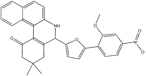 5-(5-{4-nitro-2-methoxyphenyl}-2-furyl)-3,3-dimethyl-3,4,5,6-tetrahydrobenzo[a]phenanthridin-1(2H)-one Struktur