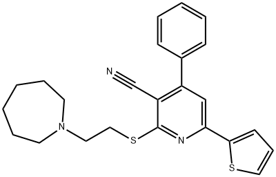 2-{[2-(1-azepanyl)ethyl]sulfanyl}-4-phenyl-6-(2-thienyl)nicotinonitrile Struktur