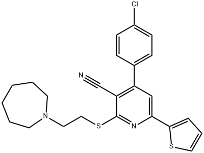 2-{[2-(1-azepanyl)ethyl]sulfanyl}-4-(4-chlorophenyl)-6-(2-thienyl)nicotinonitrile Struktur