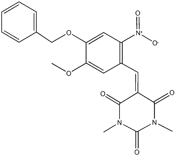 5-{4-(benzyloxy)-2-nitro-5-methoxybenzylidene}-1,3-dimethyl-2,4,6(1H,3H,5H)-pyrimidinetrione Struktur