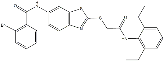 2-bromo-N-(2-{[2-(2,6-diethylanilino)-2-oxoethyl]sulfanyl}-1,3-benzothiazol-6-yl)benzamide Struktur