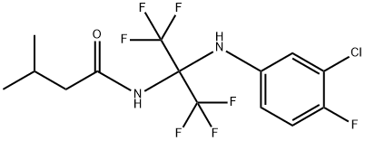 N-[1-(3-chloro-4-fluoroanilino)-2,2,2-trifluoro-1-(trifluoromethyl)ethyl]-3-methylbutanamide Struktur