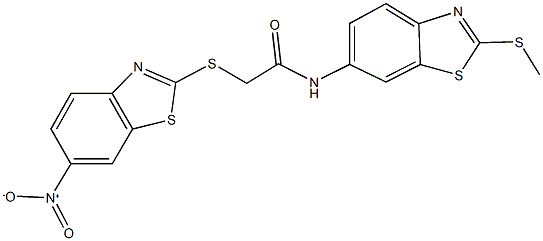 2-({6-nitro-1,3-benzothiazol-2-yl}sulfanyl)-N-[2-(methylsulfanyl)-1,3-benzothiazol-6-yl]acetamide Struktur