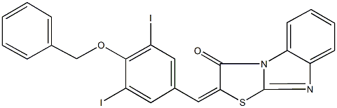 2-[4-(benzyloxy)-3,5-diiodobenzylidene][1,3]thiazolo[3,2-a]benzimidazol-3(2H)-one Struktur