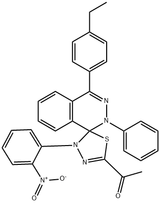 1-[4-(4-ethylphenyl)-4'-(2-nitrophenyl)-2-phenyl-1,2,4',5'-tetrahydrospiro(phthalazine-1,5'-[1,3,4]-thiadiazole)-2'-yl]ethanone Struktur