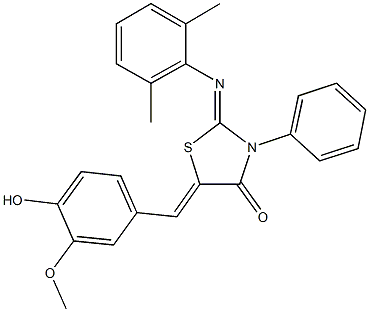 2-[(2,6-dimethylphenyl)imino]-5-(4-hydroxy-3-methoxybenzylidene)-3-phenyl-1,3-thiazolidin-4-one Struktur