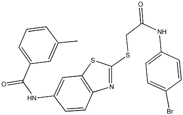 N-(2-{[2-(4-bromoanilino)-2-oxoethyl]sulfanyl}-1,3-benzothiazol-6-yl)-3-methylbenzamide Struktur