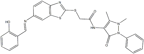 N-(1,5-dimethyl-3-oxo-2-phenyl-2,3-dihydro-1H-pyrazol-4-yl)-2-({6-[(2-hydroxybenzylidene)amino]-1,3-benzothiazol-2-yl}sulfanyl)acetamide Struktur