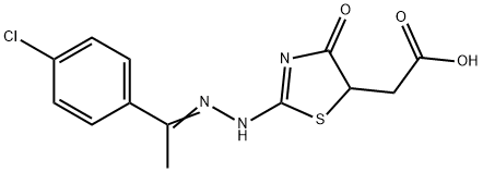 (2-{[1-(4-chlorophenyl)ethylidene]hydrazono}-4-oxo-1,3-thiazolidin-5-yl)acetic acid Struktur