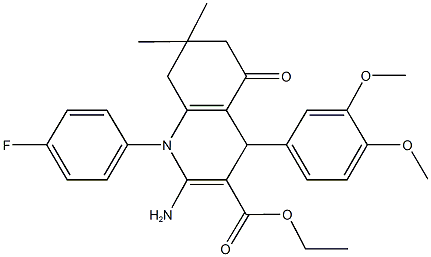 ethyl 2-amino-4-(3,4-dimethoxyphenyl)-1-(4-fluorophenyl)-7,7-dimethyl-5-oxo-1,4,5,6,7,8-hexahydro-3-quinolinecarboxylate Struktur