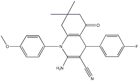 2-amino-4-(4-fluorophenyl)-1-(4-methoxyphenyl)-7,7-dimethyl-5-oxo-1,4,5,6,7,8-hexahydro-3-quinolinecarbonitrile Struktur