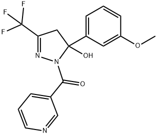 5-(3-methoxyphenyl)-1-(3-pyridinylcarbonyl)-3-(trifluoromethyl)-4,5-dihydro-1H-pyrazol-5-ol Struktur