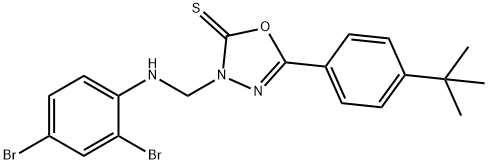 5-(4-tert-butylphenyl)-3-[(2,4-dibromoanilino)methyl]-1,3,4-oxadiazole-2(3H)-thione Struktur