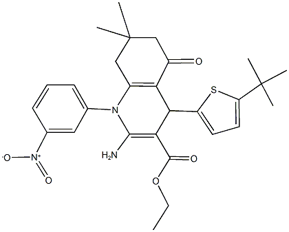 ethyl 2-amino-4-(5-tert-butyl-2-thienyl)-1-{3-nitrophenyl}-7,7-dimethyl-5-oxo-1,4,5,6,7,8-hexahydro-3-quinolinecarboxylate Struktur