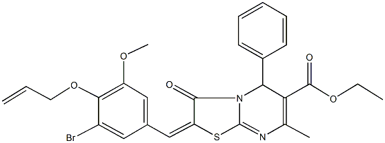 ethyl 2-[4-(allyloxy)-3-bromo-5-methoxybenzylidene]-7-methyl-3-oxo-5-phenyl-2,3-dihydro-5H-[1,3]thiazolo[3,2-a]pyrimidine-6-carboxylate Struktur