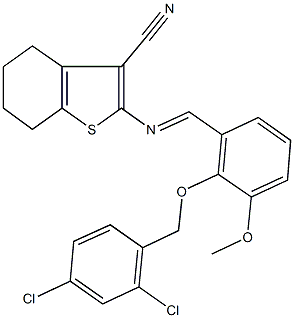 2-({2-[(2,4-dichlorobenzyl)oxy]-3-methoxybenzylidene}amino)-4,5,6,7-tetrahydro-1-benzothiophene-3-carbonitrile Struktur