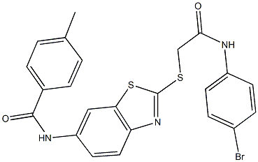 N-(2-{[2-(4-bromoanilino)-2-oxoethyl]sulfanyl}-1,3-benzothiazol-6-yl)-4-methylbenzamide Struktur