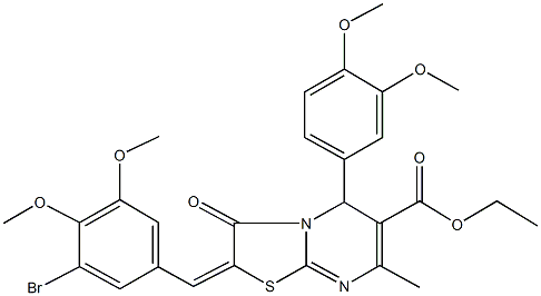 ethyl 2-(3-bromo-4,5-dimethoxybenzylidene)-5-(3,4-dimethoxyphenyl)-7-methyl-3-oxo-2,3-dihydro-5H-[1,3]thiazolo[3,2-a]pyrimidine-6-carboxylate Struktur