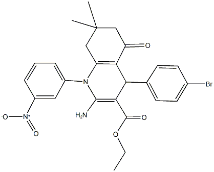 ethyl 2-amino-4-(4-bromophenyl)-1-{3-nitrophenyl}-7,7-dimethyl-5-oxo-1,4,5,6,7,8-hexahydro-3-quinolinecarboxylate Struktur