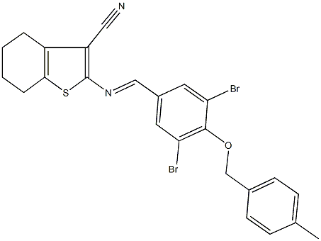 2-({3,5-dibromo-4-[(4-methylbenzyl)oxy]benzylidene}amino)-4,5,6,7-tetrahydro-1-benzothiophene-3-carbonitrile Struktur