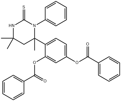 5-(benzoyloxy)-2-(4,6,6-trimethyl-3-phenyl-2-thioxohexahydro-4-pyrimidinyl)phenyl benzoate Struktur